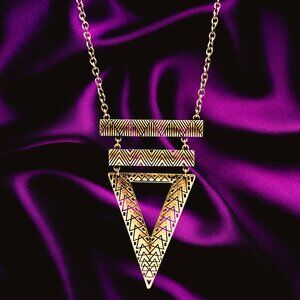 Gold Tone Geometric Tribal Triangle Statement Necklace